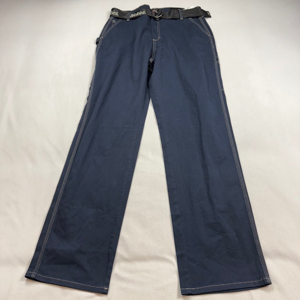 Dickies Mens Carpenter Pants 30R Navy Blue Utility Workwear Web Belt FPR51DN